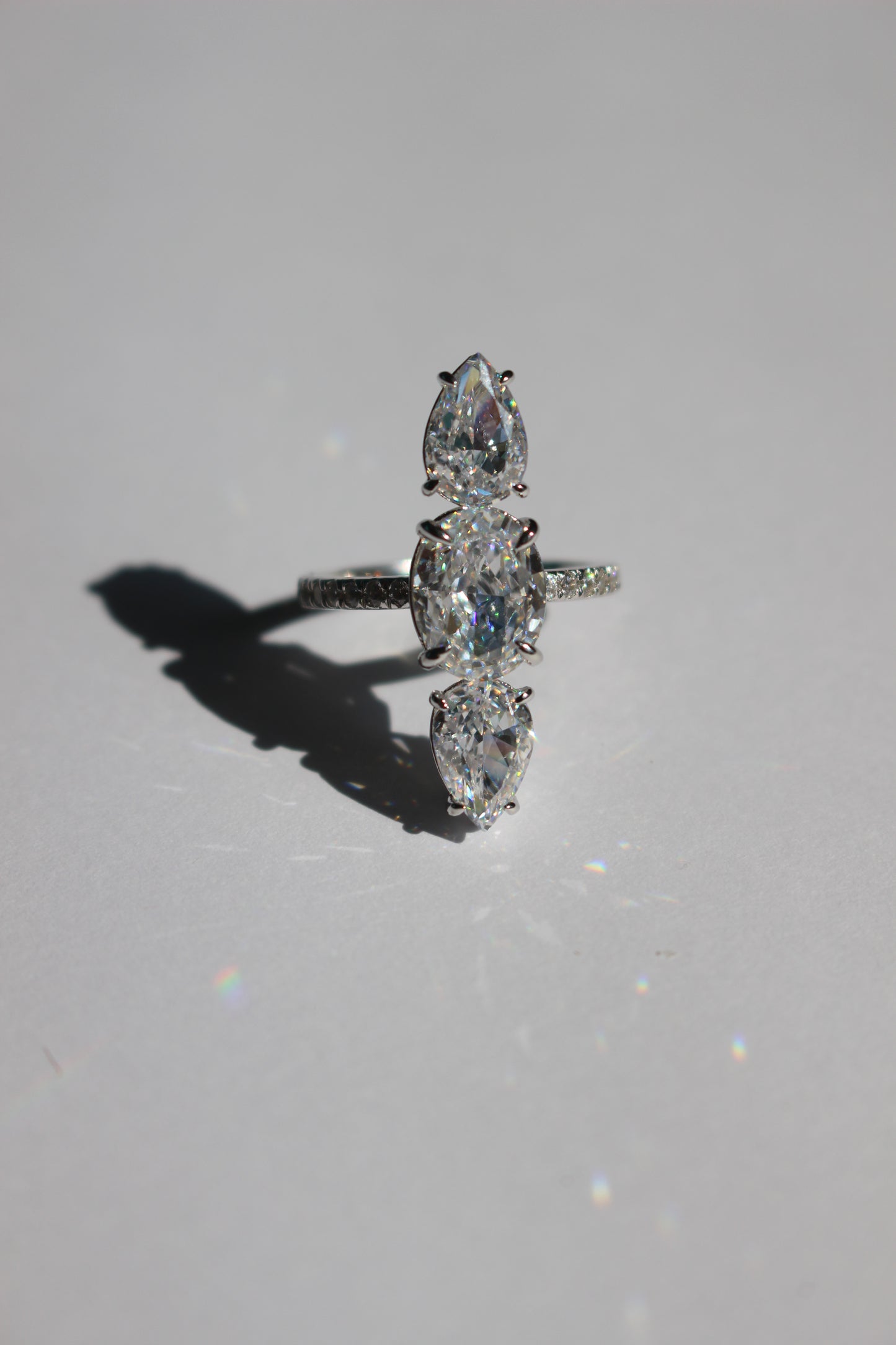 Kapli Vertical Oval Cut Three Stone Cubic Zirconia Ring