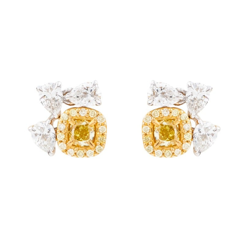 Fancy Yellow Diamond Cluster Stud Earrings
