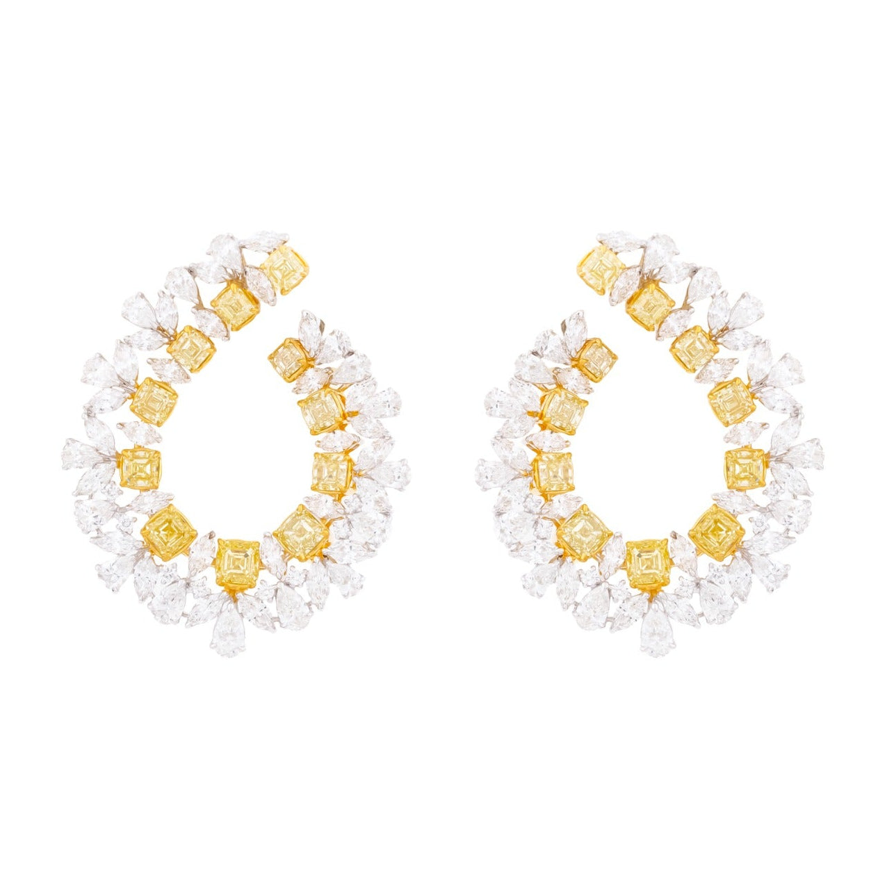 Fancy Yellow & White Diamond Teardrop Earrings