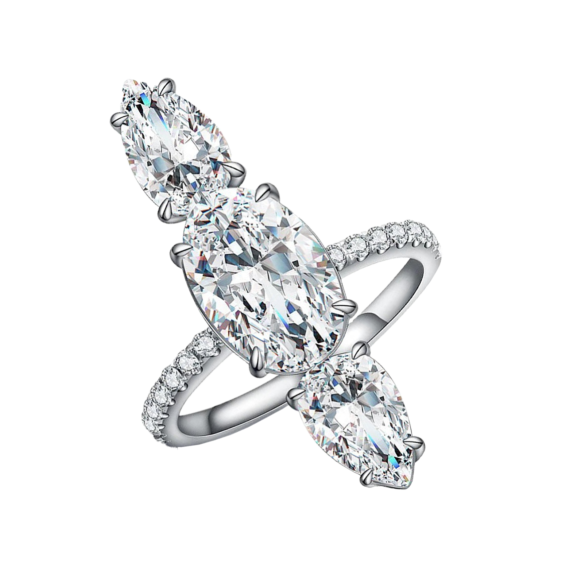 Kapli Vertical Oval Cut Three Stone Cubic Zirconia Ring