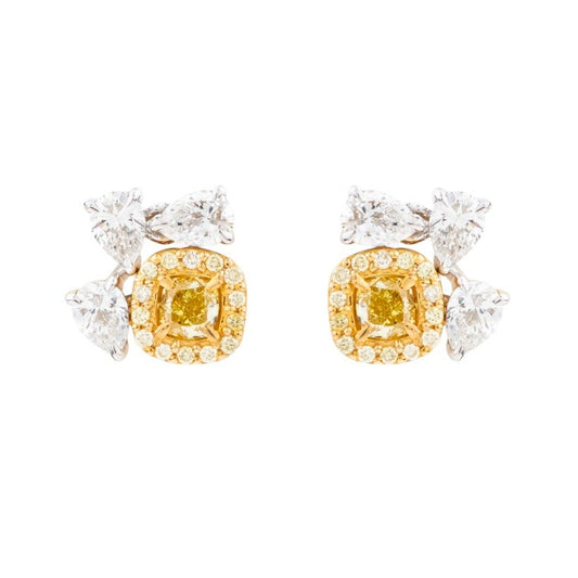 Fancy Yellow Diamond Cluster Stud Earrings