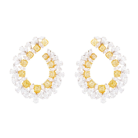 Fancy Yellow & White Diamond Teardrop Earrings