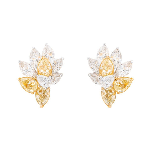 White & Yellow Diamond Petal Stud Earrings