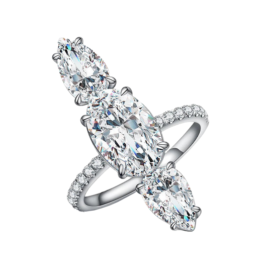 Kapli Vertical Oval Cut Three Stone Cubic Zirconia Ring